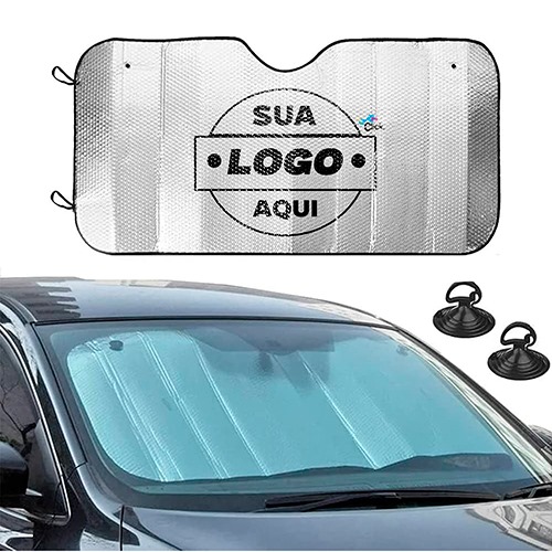 Protetor solar, formato 69x137 cm , impressão 4 cores 1 lado , em alumínio reflexivo com bordas em nylon com , 2 ventosas para aplicação vidro do carro